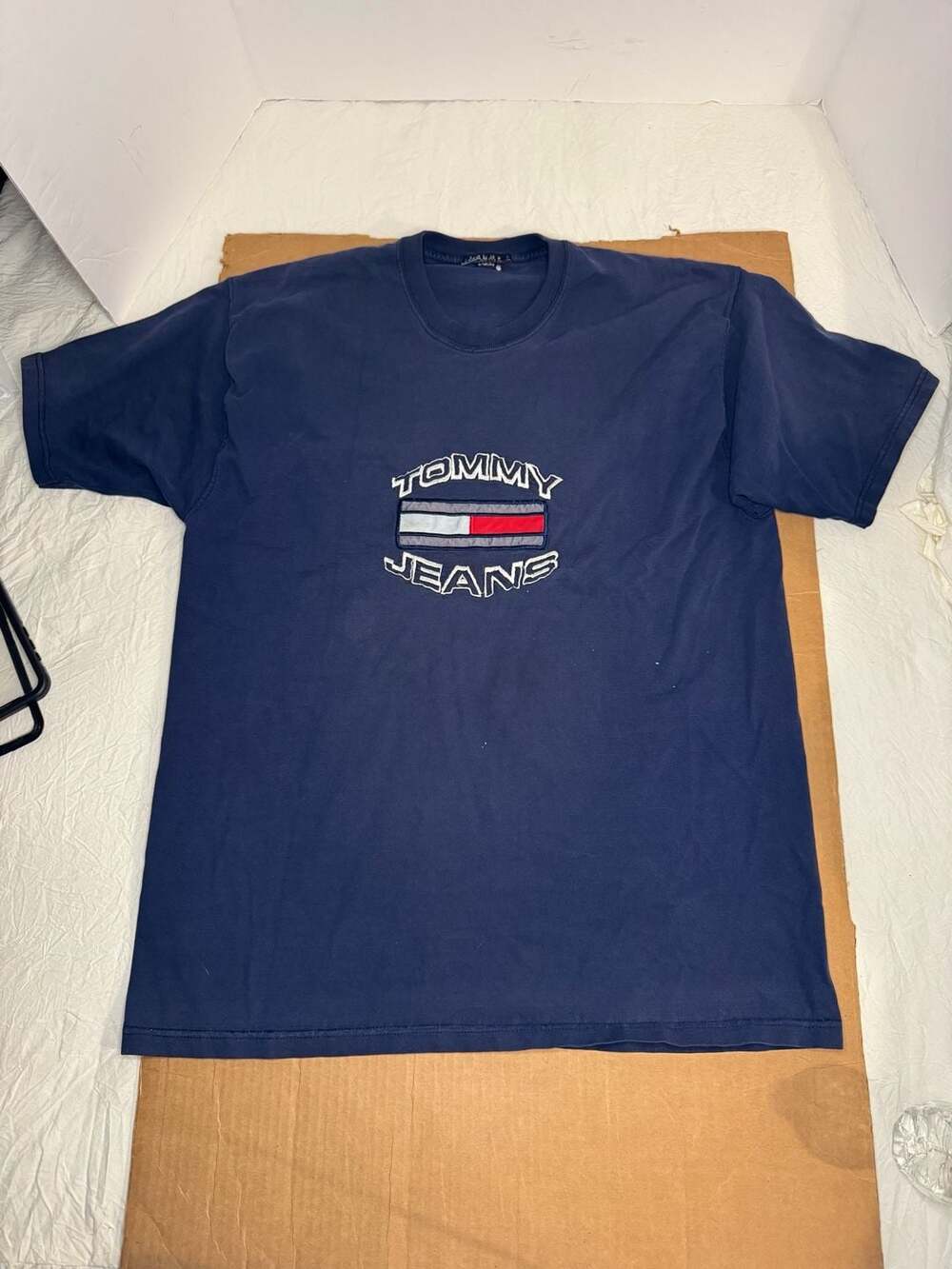 Vintage Tommy Jeans Navy Blue Embroidered Flag Logo T-Shirt